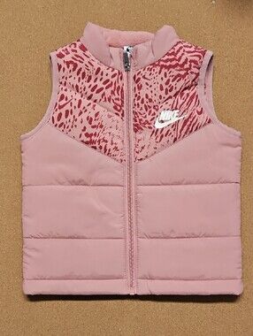 Nike Kids Girl's Toddler Pink Puffer Vest with Animal-Print Yoke Size 3T